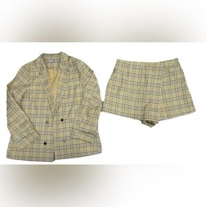 Fashion Nova Yellow Checkered Blazer and Skorts Set Size 1X